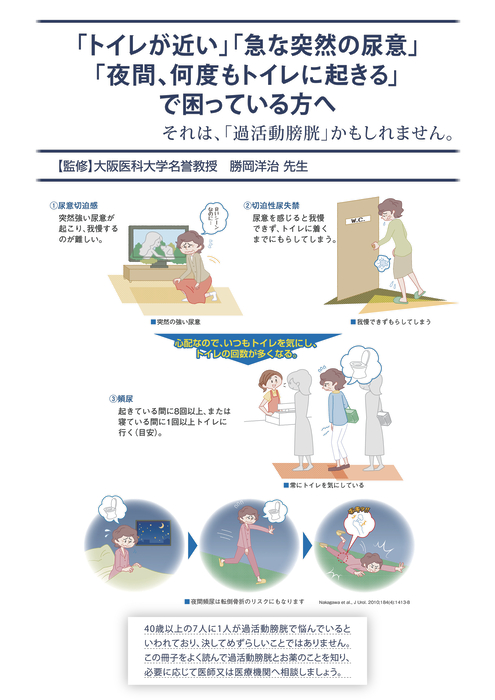 「トイレが近い」「急な突然の尿意」「夜間、何度もトイレに起きる」で困っている方へ